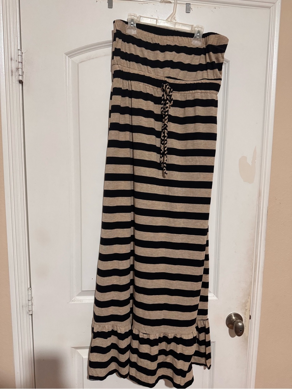 Striped Black and Tan Maxi Tube Dress